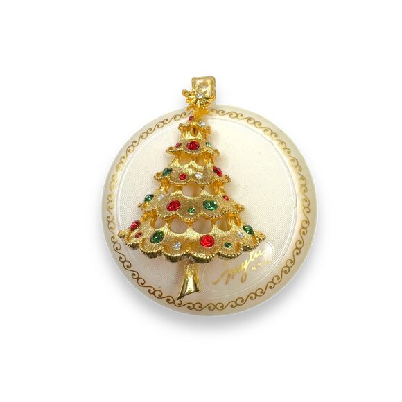 Vintage Mylu NYC Gold Tone Christmas Tree Brooch Pin With Rhinestones - Picture 1 of 8
